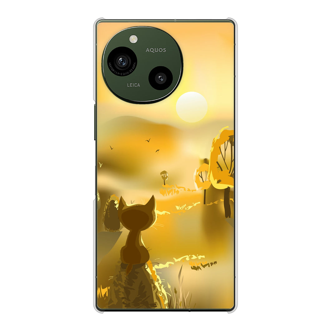 AQUOS R9 A401SH SoftBank 高画質仕上げ 背面印刷 ハードケース 【400 たそがれの猫】