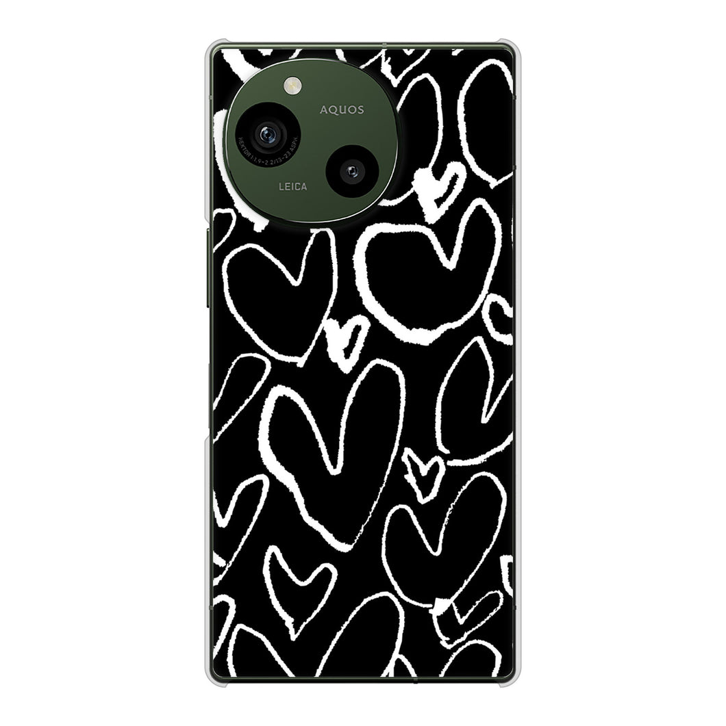AQUOS R9 A401SH SoftBank 高画質仕上げ 背面印刷 ハードケース 【1124 ハート BK&WH】