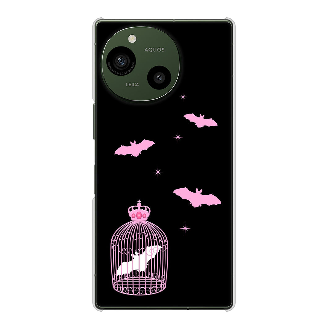 AQUOS R9 A401SH SoftBank 高画質仕上げ 背面印刷 ハードケースむかいあぐる こうもりの王冠鳥かご