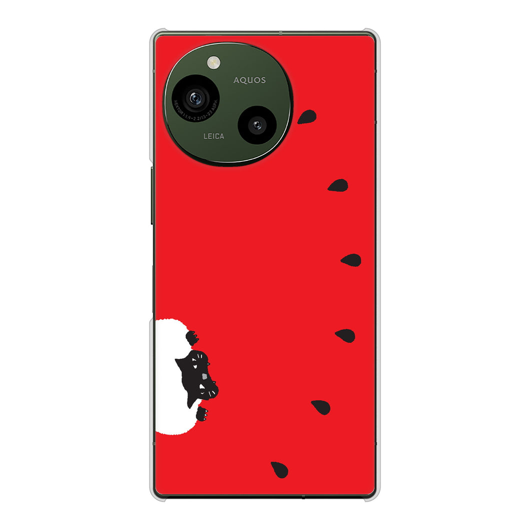 AQUOS R9 A401SH SoftBank 高画質仕上げ 背面印刷 ハードケースすいかをかじるネコ