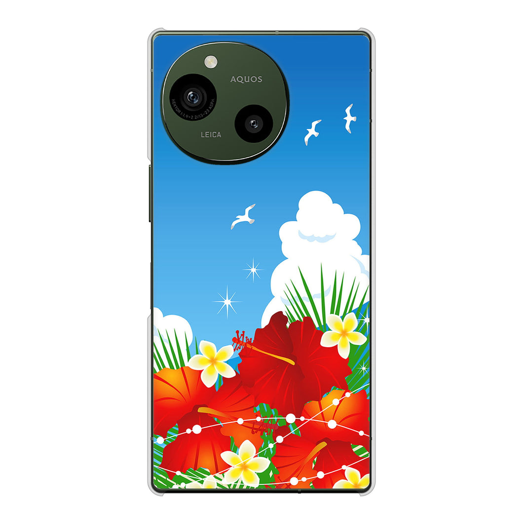 AQUOS R9 A401SH SoftBank 高画質仕上げ 背面印刷 ハードケース 【VA821 ハイビスカスと青空】
