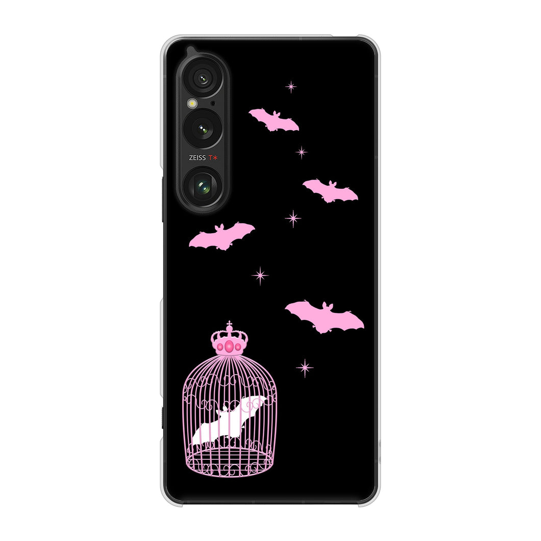 Xperia 1 VI A401SO SoftBank 高画質仕上げ 背面印刷 ハードケースむかいあぐる こうもりの王冠鳥かご