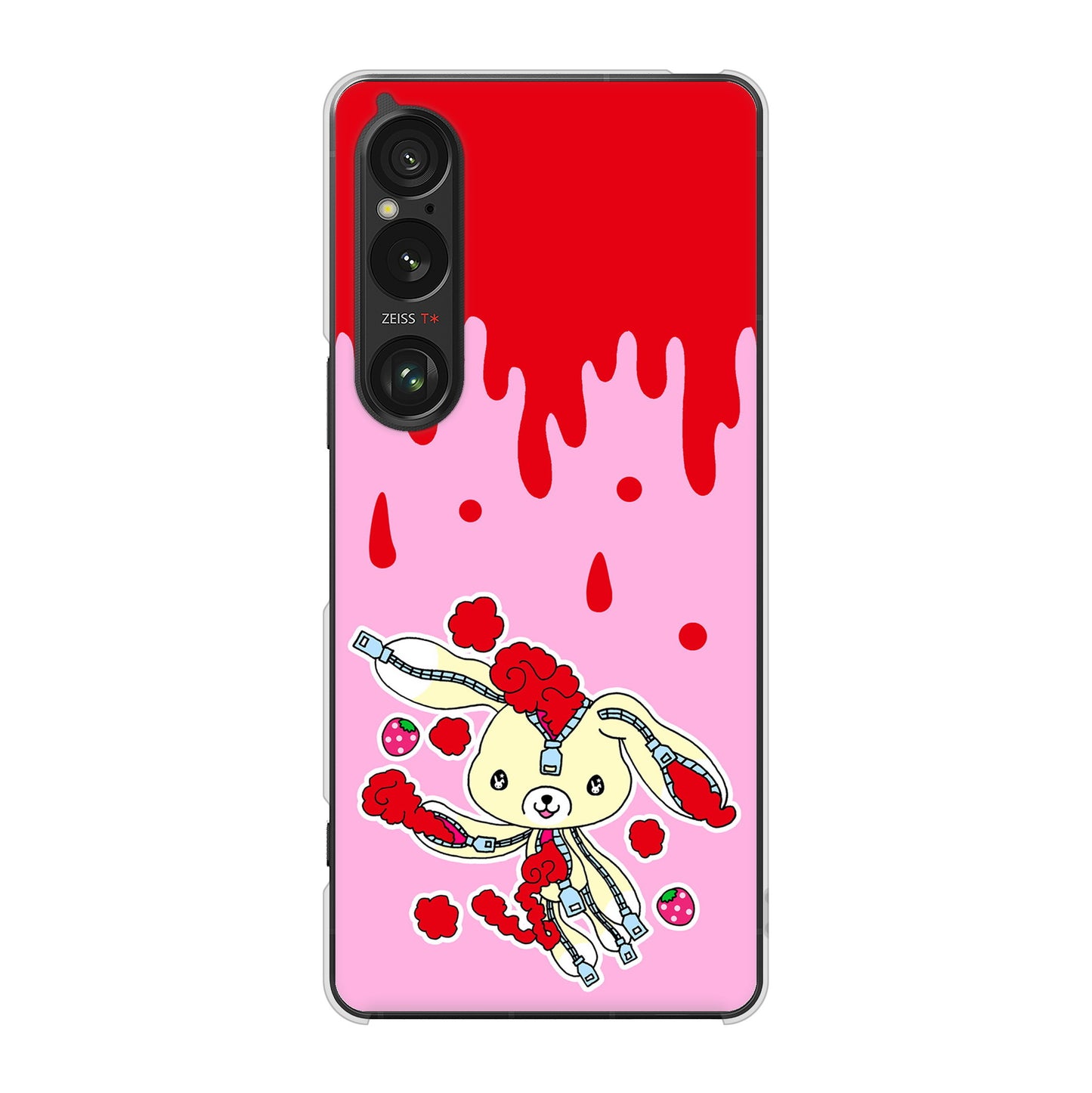 Xperia 1 VI A401SO SoftBank 高画質仕上げ 背面印刷 ハードケースむかいあぐる ジッパーうさぎのジッピョン