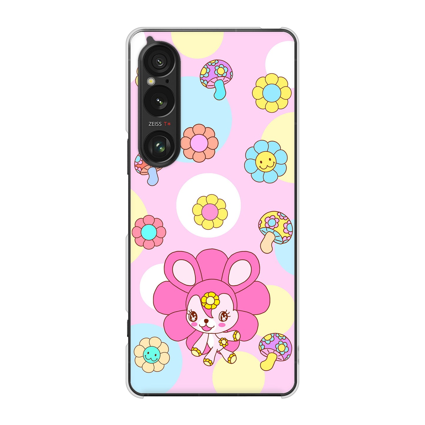 Xperia 1 VI A401SO SoftBank 高画質仕上げ 背面印刷 ハードケースむかいあぐる フラワーうさぎのフラッピョン