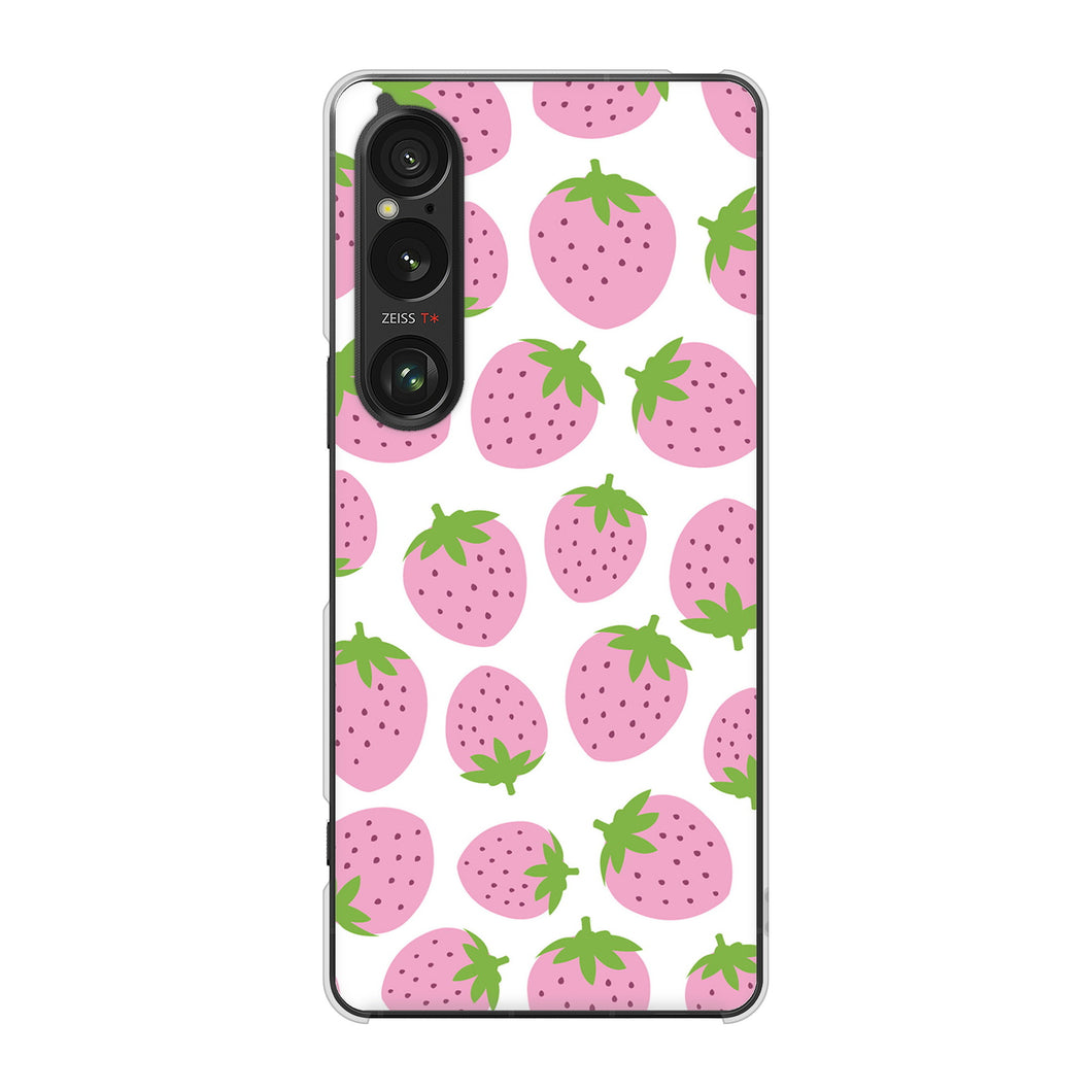 Xperia 1 VI A401SO SoftBank 高画質仕上げ 背面印刷 ハードケース小さいイチゴ模様