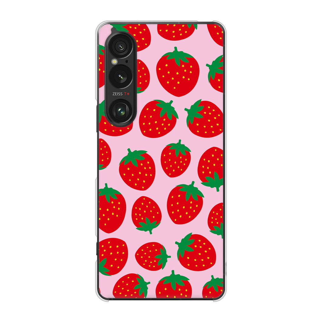 Xperia 1 VI A401SO SoftBank 高画質仕上げ 背面印刷 ハードケース小さいイチゴ模様