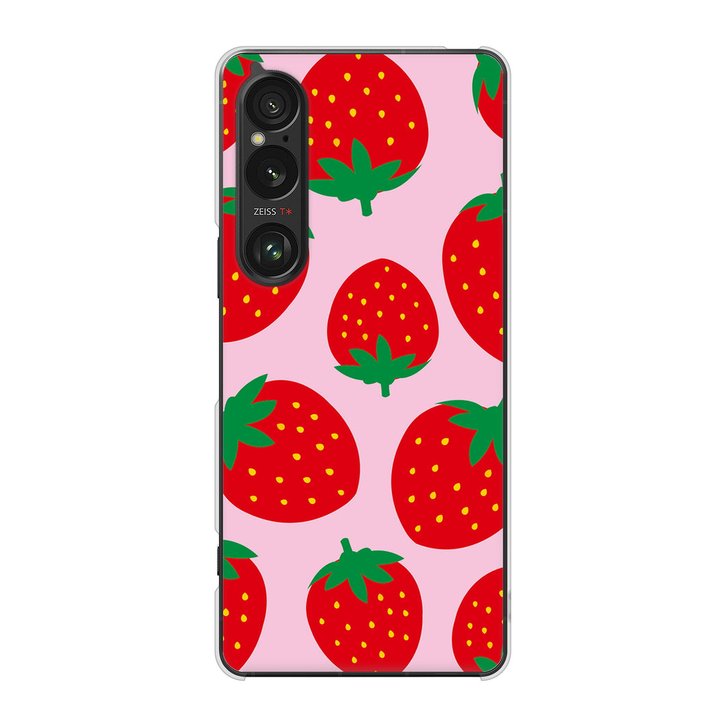 Xperia 1 VI A401SO SoftBank 高画質仕上げ 背面印刷 ハードケース大きいイチゴ模様