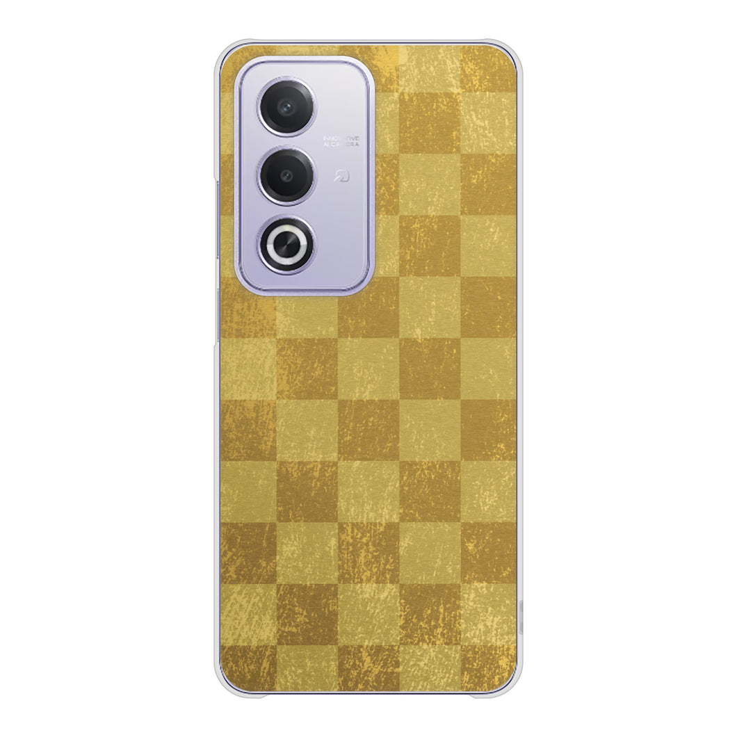 OPPO A3 5G A402OP Y!mobile 高画質仕上げ 背面印刷 ハードケース 【619 市松模様-金(骨董風に傷んだイメージ)】