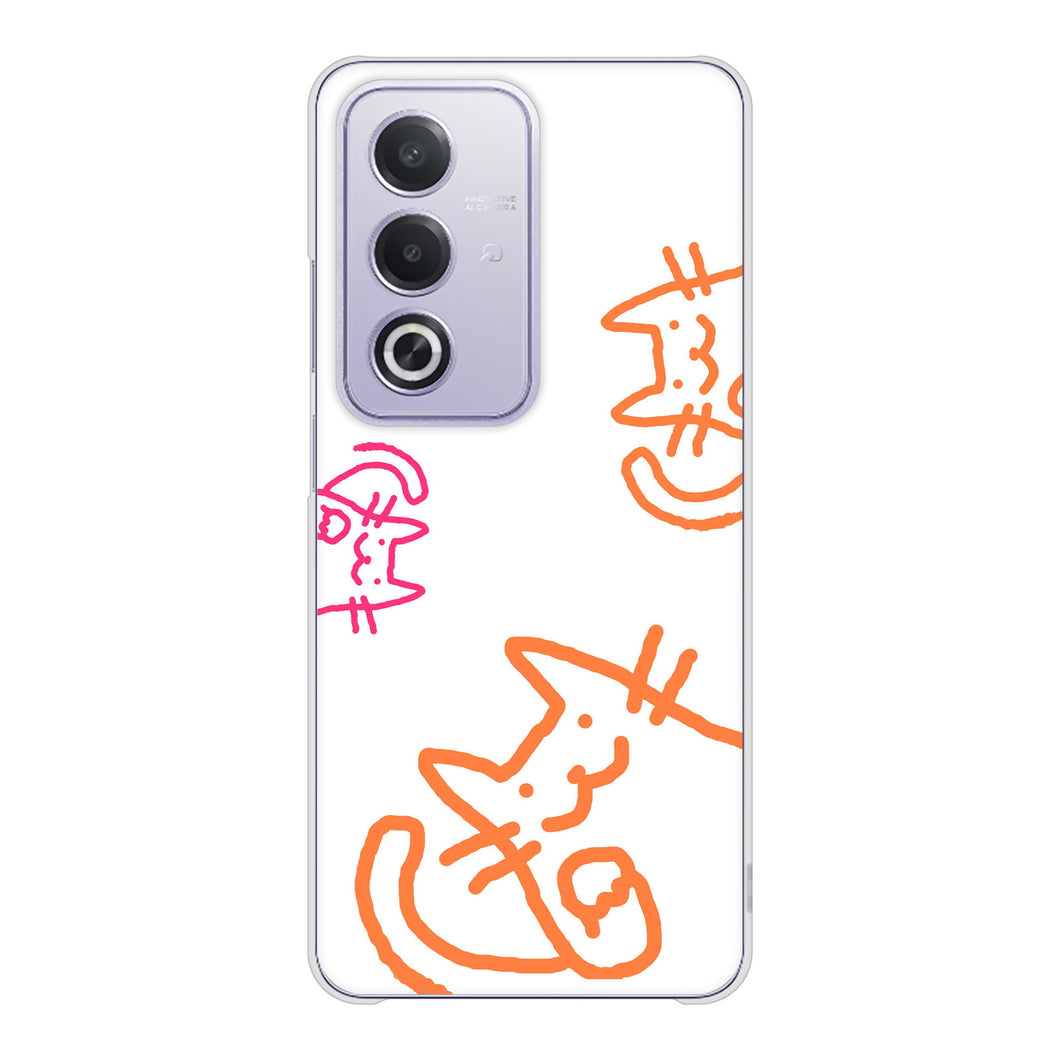 OPPO A3 5G A402OP Y!mobile 高画質仕上げ 背面印刷 ハードケース 【1098 手まねきする3匹のネコ】