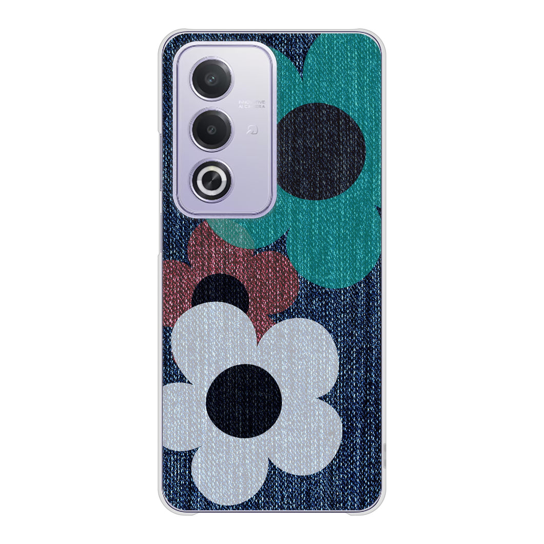 OPPO A3 5G A402OP Y!mobile 高画質仕上げ 背面印刷 ハードケース 【EK869 ルーズフラワーinデニム風】