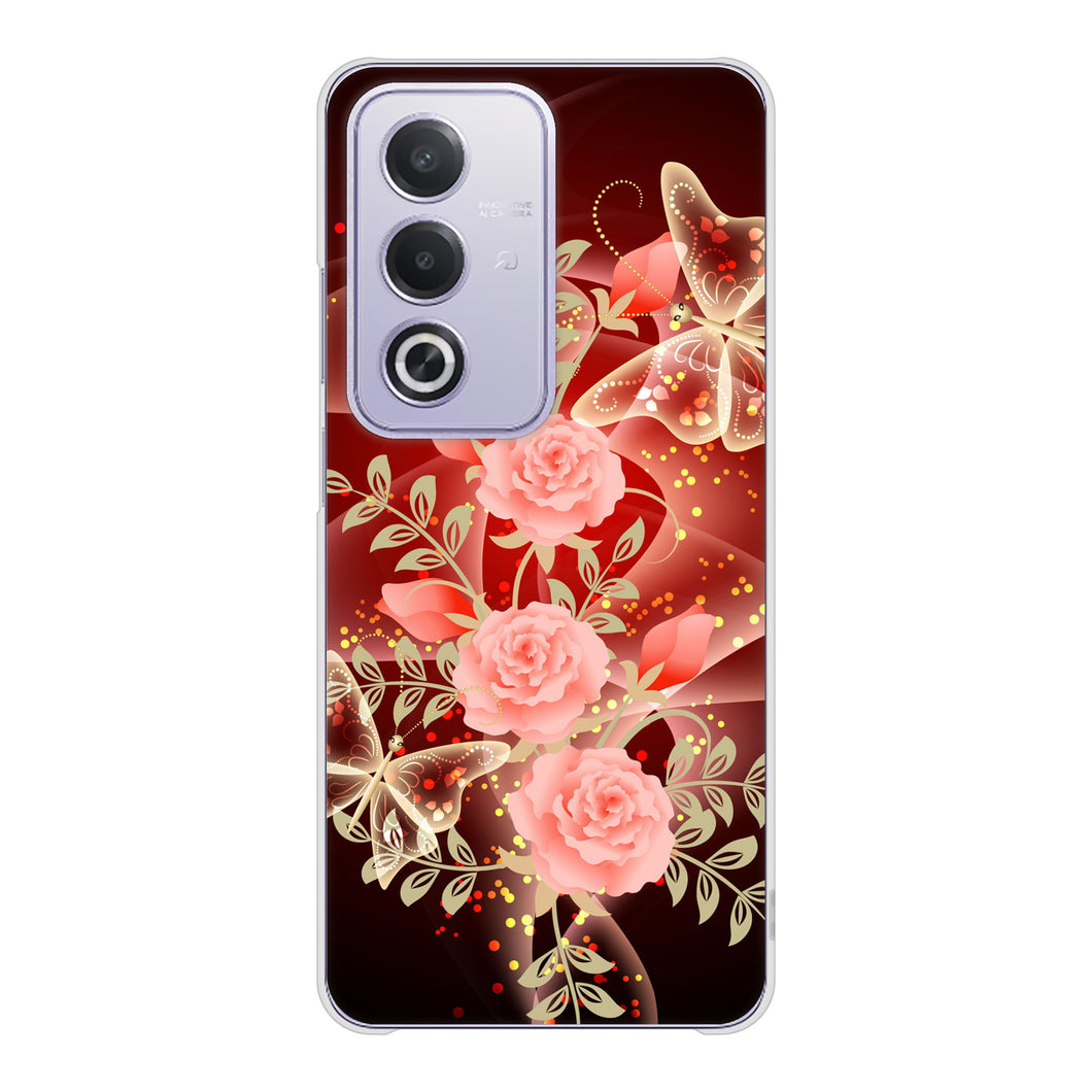 OPPO A3 5G A402OP Y!mobile 高画質仕上げ 背面印刷 ハードケース 【VA824 魅惑の蝶とピンクのバラ】