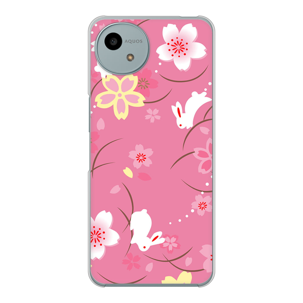 AQUOS wish4 A402SH Y!mobile 高画質仕上げ 背面印刷 ハードケース 【149 桜と白うさぎ】
