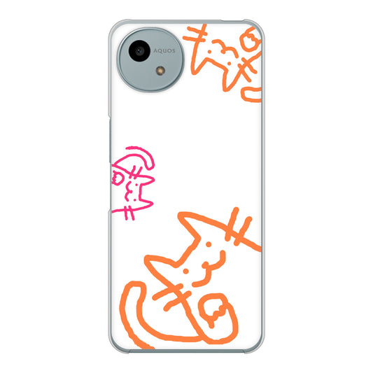 AQUOS wish4 A402SH Y!mobile 高画質仕上げ 背面印刷 ハードケース 【1098 手まねきする3匹のネコ】