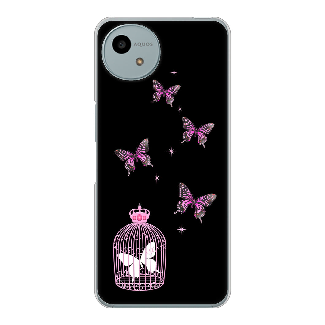 AQUOS wish4 A402SH Y!mobile 高画質仕上げ 背面印刷 ハードケースむかいあぐる 蝶の王冠鳥かご