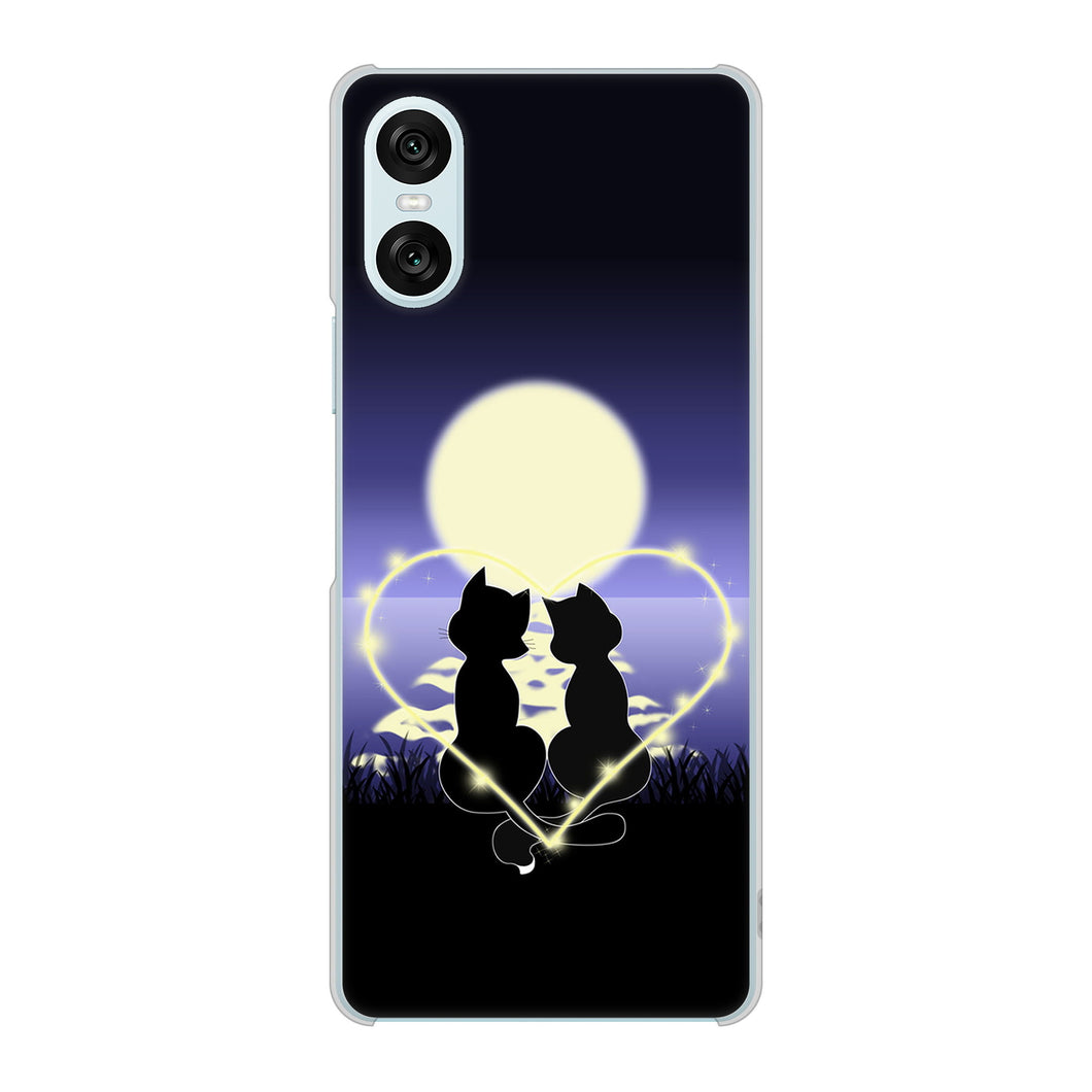 Xperia 10 VI A402SO SoftBank 高画質仕上げ 背面印刷 ハードケース夜とネコ