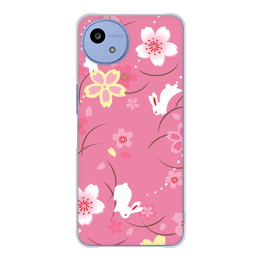 AQUOS wish5 A502SH Y!mobile 149 桜と白うさぎ ハードケース 背面印刷