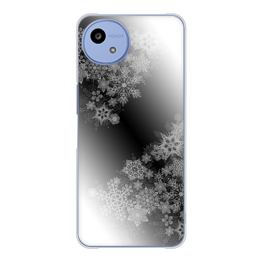 AQUOS wish5 A502SH Y!mobile 高画質仕上げ 背面印刷 ハードケース 【YJ340 モノトーン 雪の結晶 】