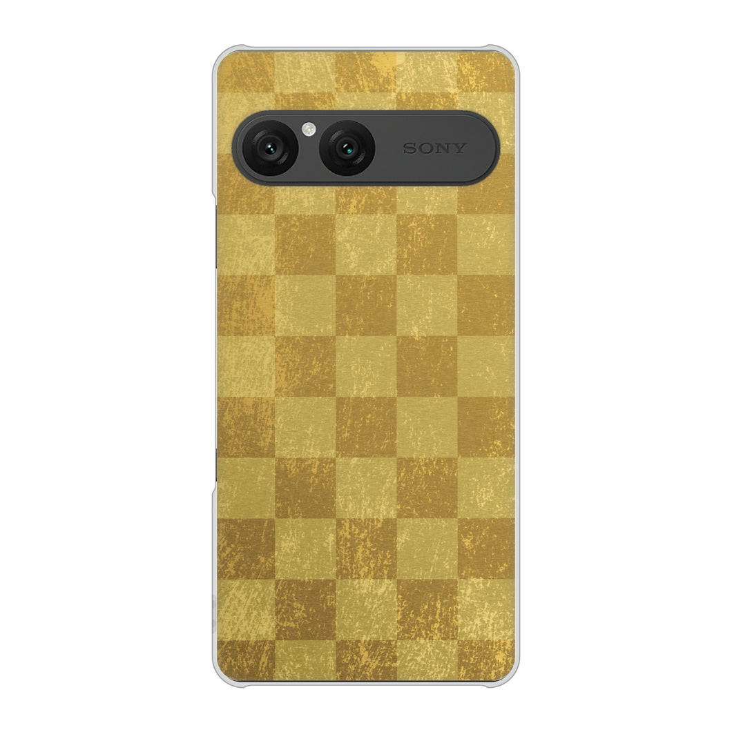 Xperia 10 VII A502SO SoftBank 高画質仕上げ 背面印刷 ハードケース 【619 市松模様-金(骨董風に傷んだイメージ)】