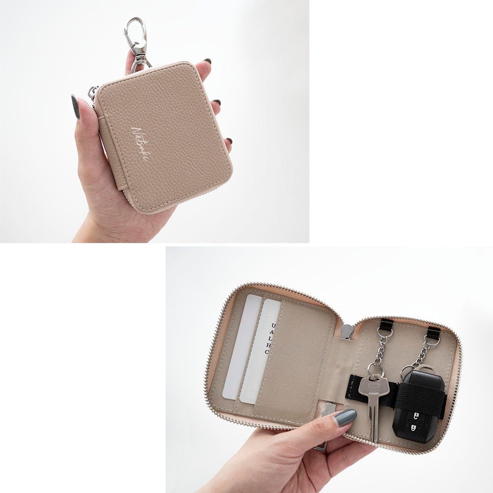 横並び2個収納 スマートキーケース くすみカラー simple 名入れ カードポケット付き