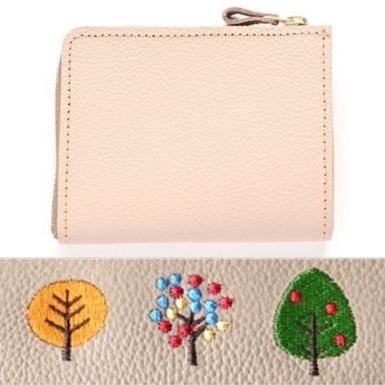 シマエナガとネコ マチあり L字ファスナー コインケース 【 シュリンクレザー 刺繍 】 本革 財布 ミニウォレット 姫路レザー