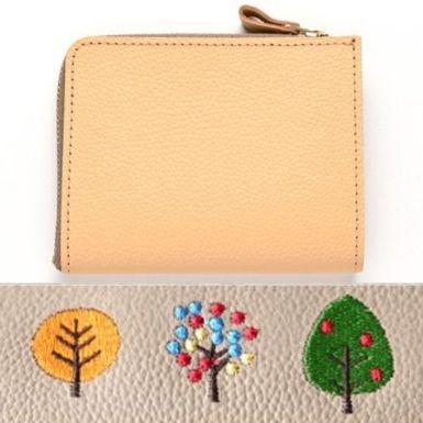 シマエナガとネコ マチあり L字ファスナー コインケース 【 シュリンクレザー 刺繍 】 本革 財布 ミニウォレット 姫路レザー