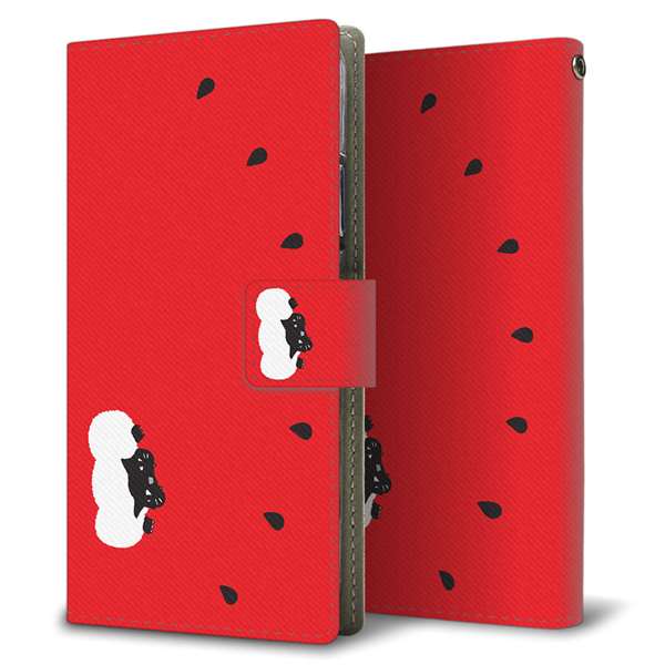 Xperia 1 IV SOG06 au 高画質仕上げ プリント手帳型ケース ( 薄型スリム )すいかをかじるネコ