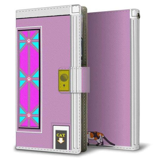 かんたんスマホ4 A402ZT Y!mobile 高画質仕上げ プリント手帳型ケース ( 薄型スリム )猫とドア