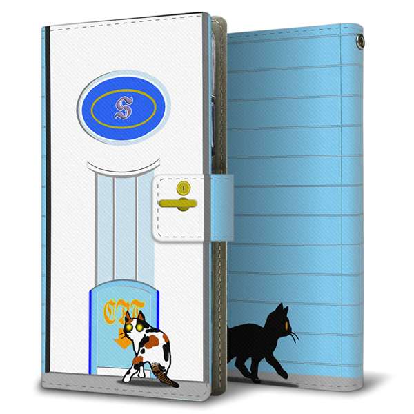 OPPO reno9 A A301OP Y!mobile 高画質仕上げ プリント手帳型ケース ( 薄型スリム )猫とドア