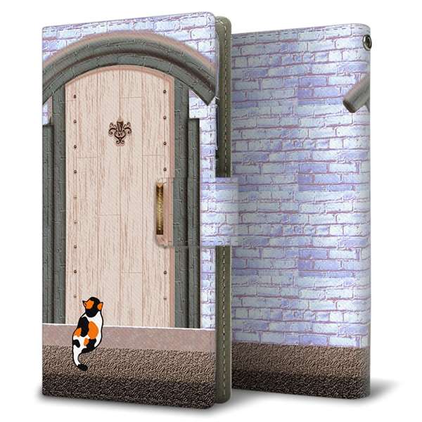 AQUOS R8 SH-52D docomo 高画質仕上げ プリント手帳型ケース ( 薄型スリム )猫とドア