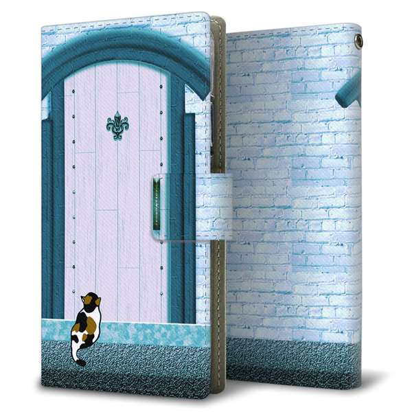 OPPO reno9 A 高画質仕上げ プリント手帳型ケース ( 薄型スリム )猫とドア