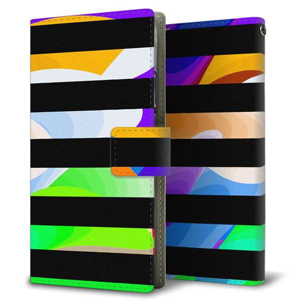 Xiaomi 14T XIG07 au 高画質仕上げ プリント手帳型ケース ( 薄型スリム )ボーダー