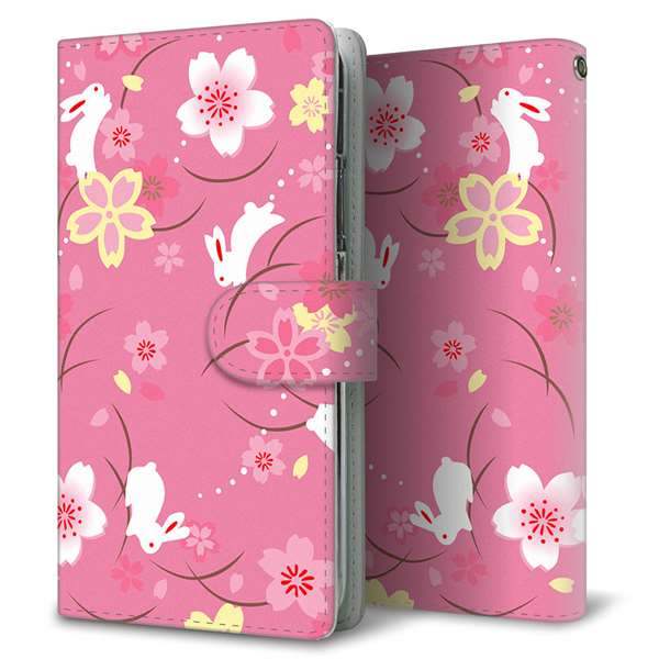 Galaxy S24 FE SCG30 au 高画質仕上げ プリント手帳型ケース ( 通常型 ) 【149 桜と白うさぎ】 耐衝撃