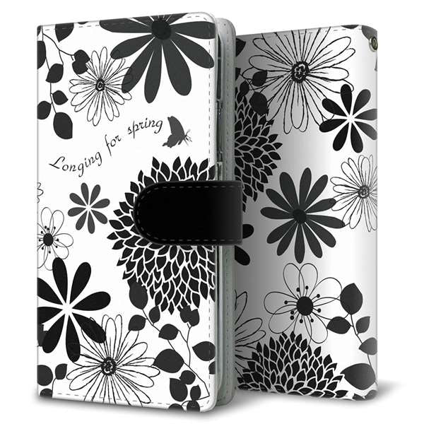 Galaxy S25 SM-S931Z SoftBank 高画質仕上げ プリント手帳型ケース ( 通常型 )花柄モノトーン