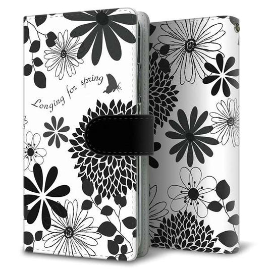 Galaxy S25 SC-51F docomo 高画質仕上げ プリント手帳型ケース ( 通常型 )花柄モノトーン