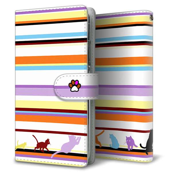 AQUOS sense10 SH-M33 高画質仕上げ プリント手帳型ケース ( 通常型 ) 【YA887 ストライプネコ01】
