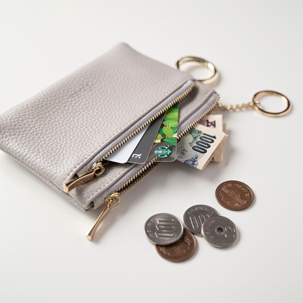 Wジッパー マルチケースA 本革 Nuance 名入れ ミニ財布・カードケース