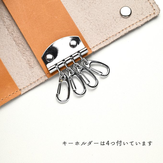 シマエナガとネコ 三つ折り キーケース 【 シュリンクレザー 刺繍 】 姫路レザー 本革