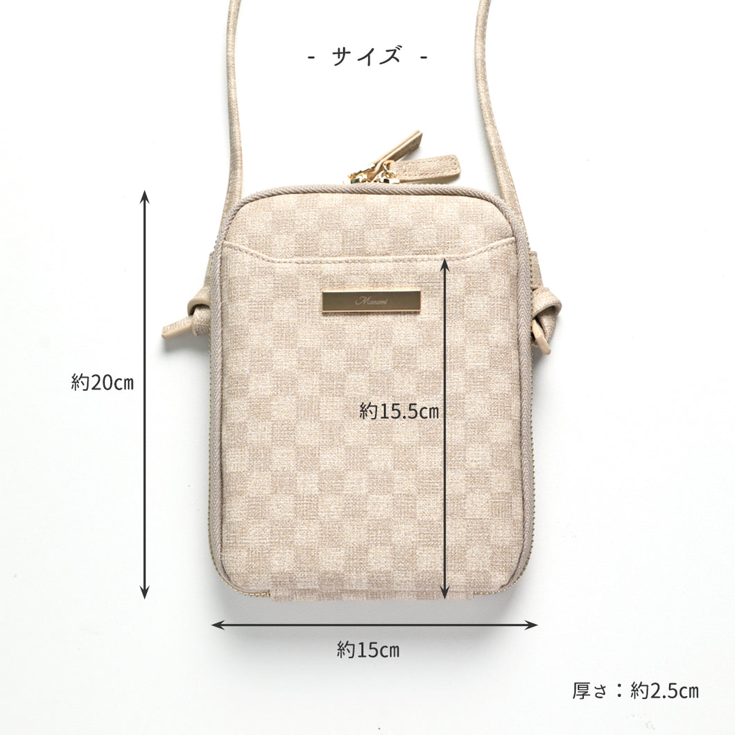 フィオレッティ 市松模様 名入れ お財布ショルダー ラウンドファスナー スマホポシェット