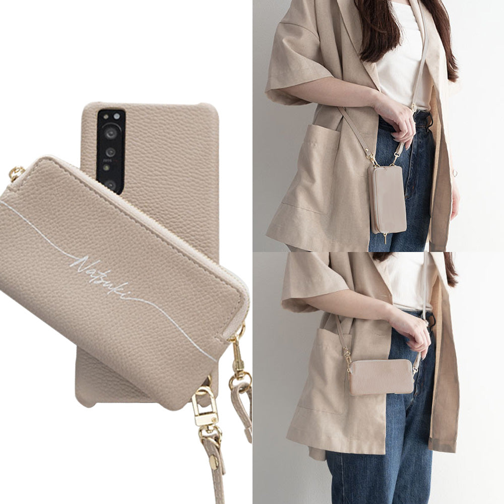 arrows We F-51B docomo 回転式ミニ財布付きスマホショルダー くすみカラー Simple 名入れ