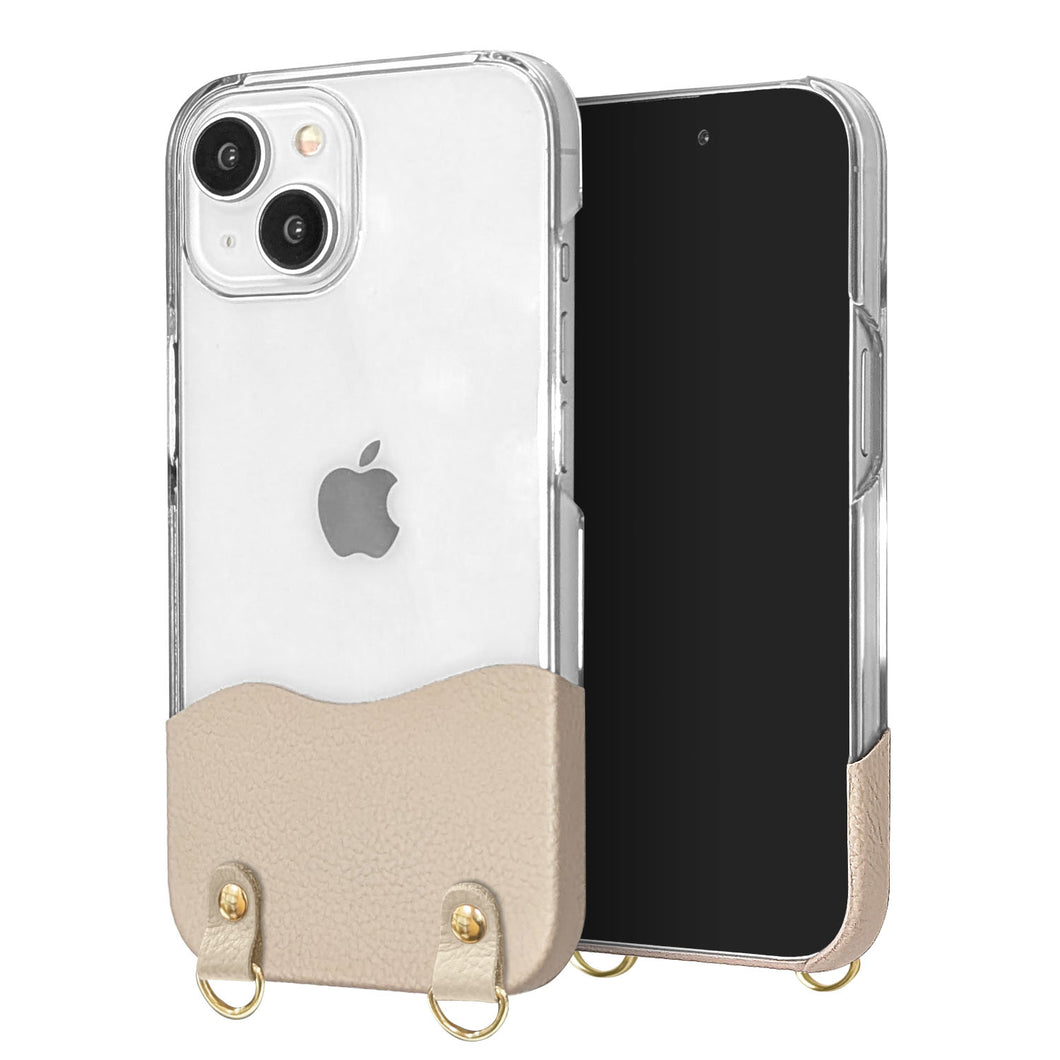 iPhone XS ちょいまる シュリンク姫路レザー 透明クリアケース スマホショルダー