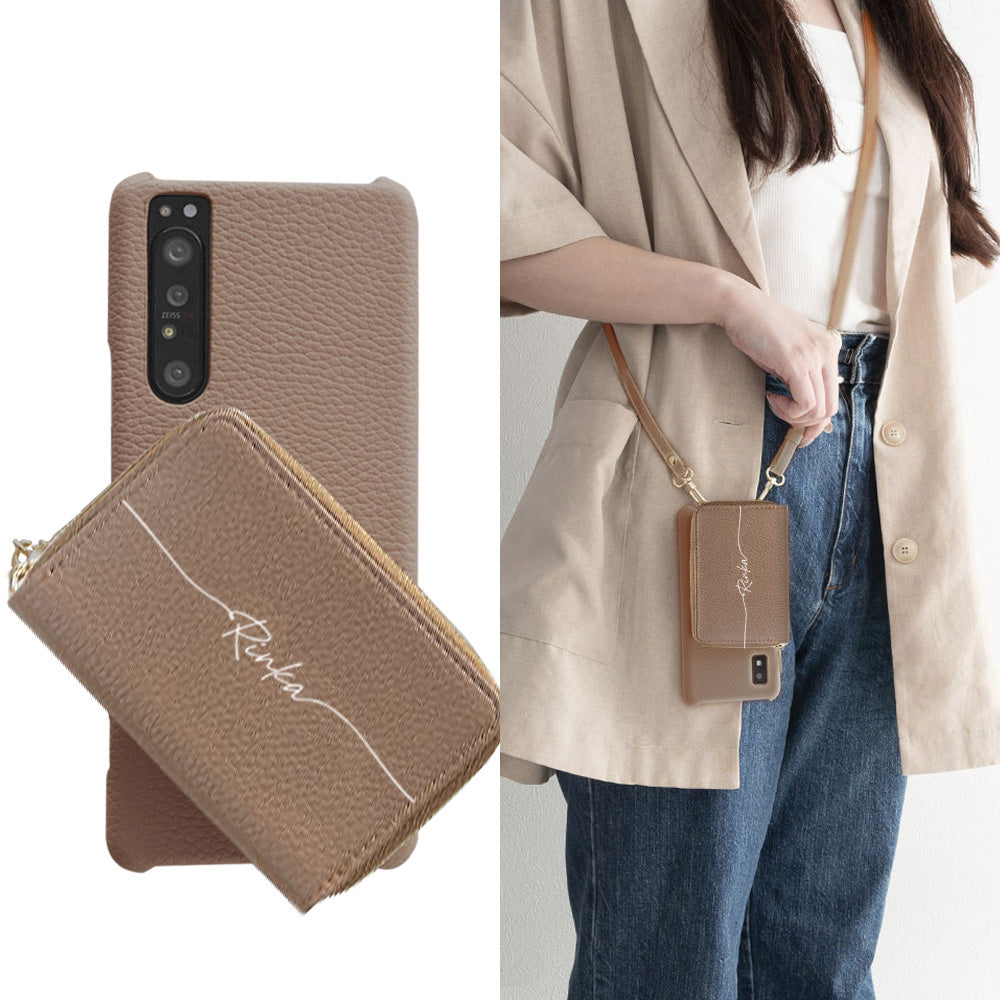 AQUOS sense SH-01K docomo 回転式ミニ財布付きスマホショルダー くすみカラー Simple 名入れ