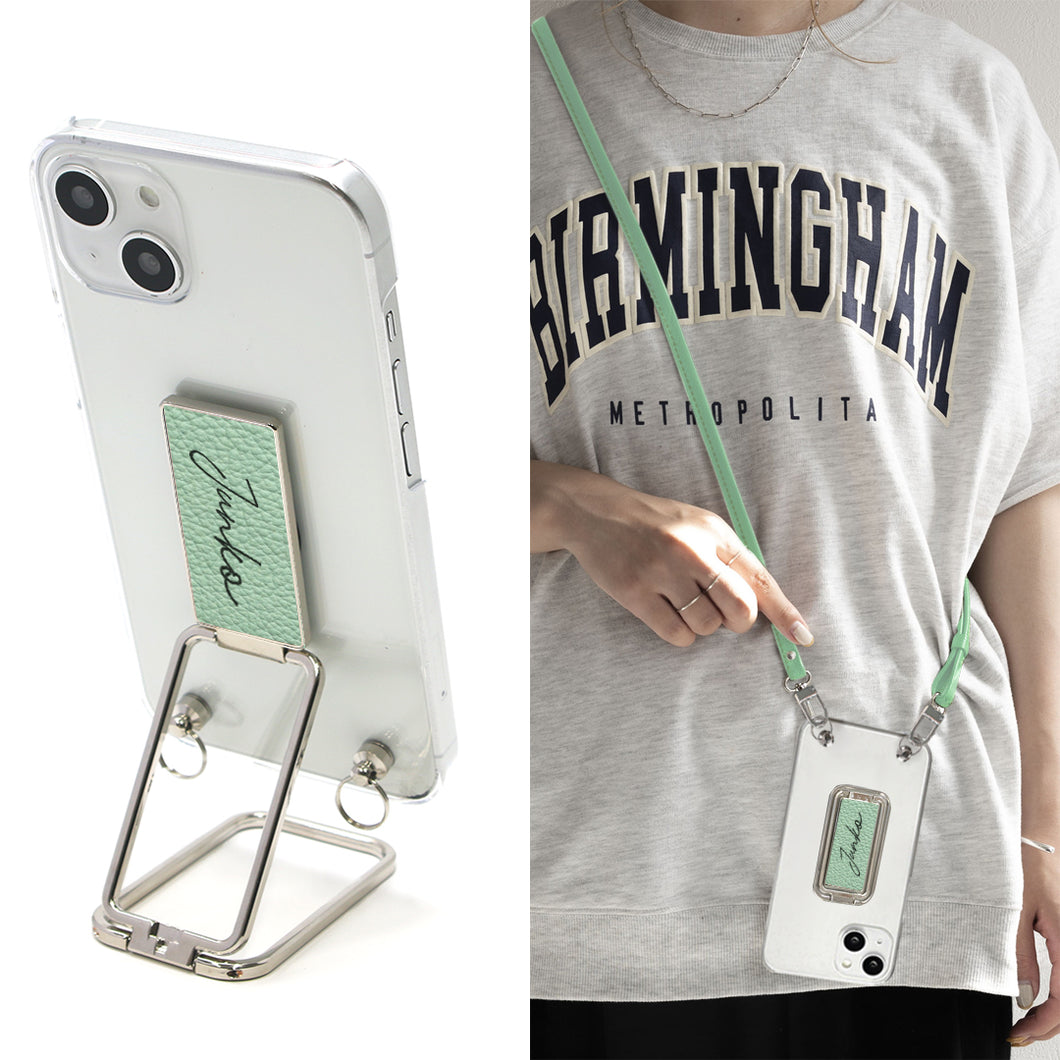 らくらくスマートフォン a A401FC Y!mobile スマホスタンドになる名入れ多機能リング&透明クリアケース ストラップ付き