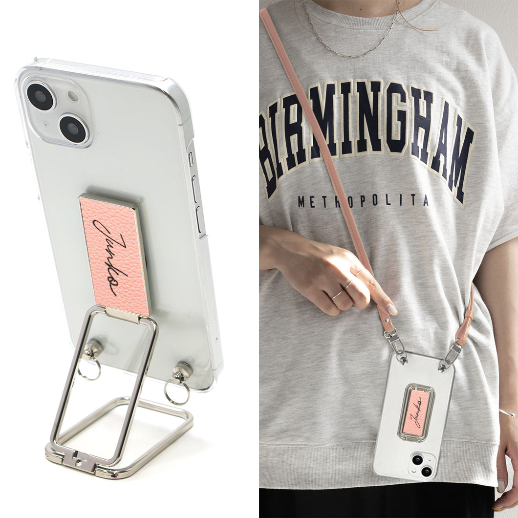 Galaxy A41 SC-41A docomo スマホスタンドになる名入れ多機能リング&透明クリアケース ストラップ付き