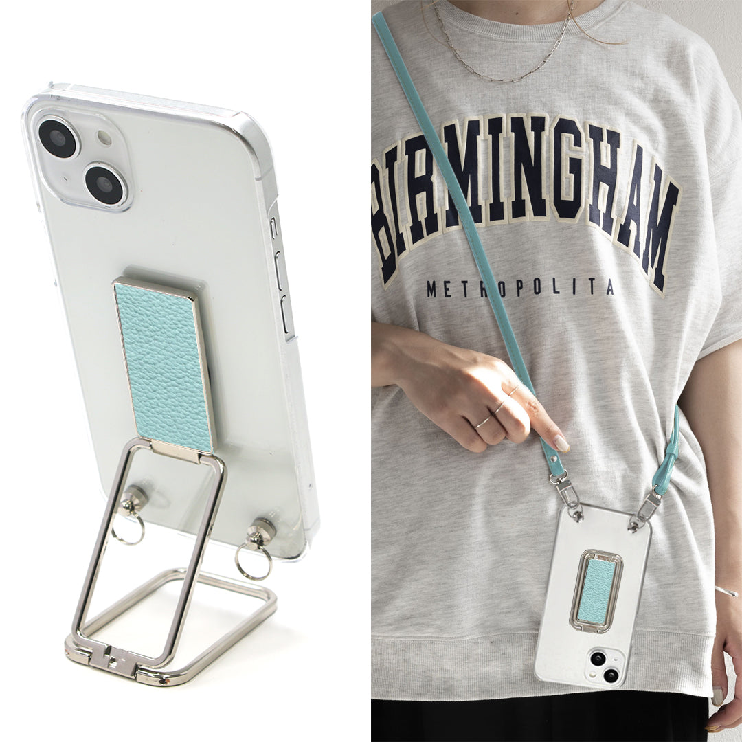 BASIO active2 SHG12 au スマホスタンドになる名入れ多機能リング&透明クリアケース ストラップ付き