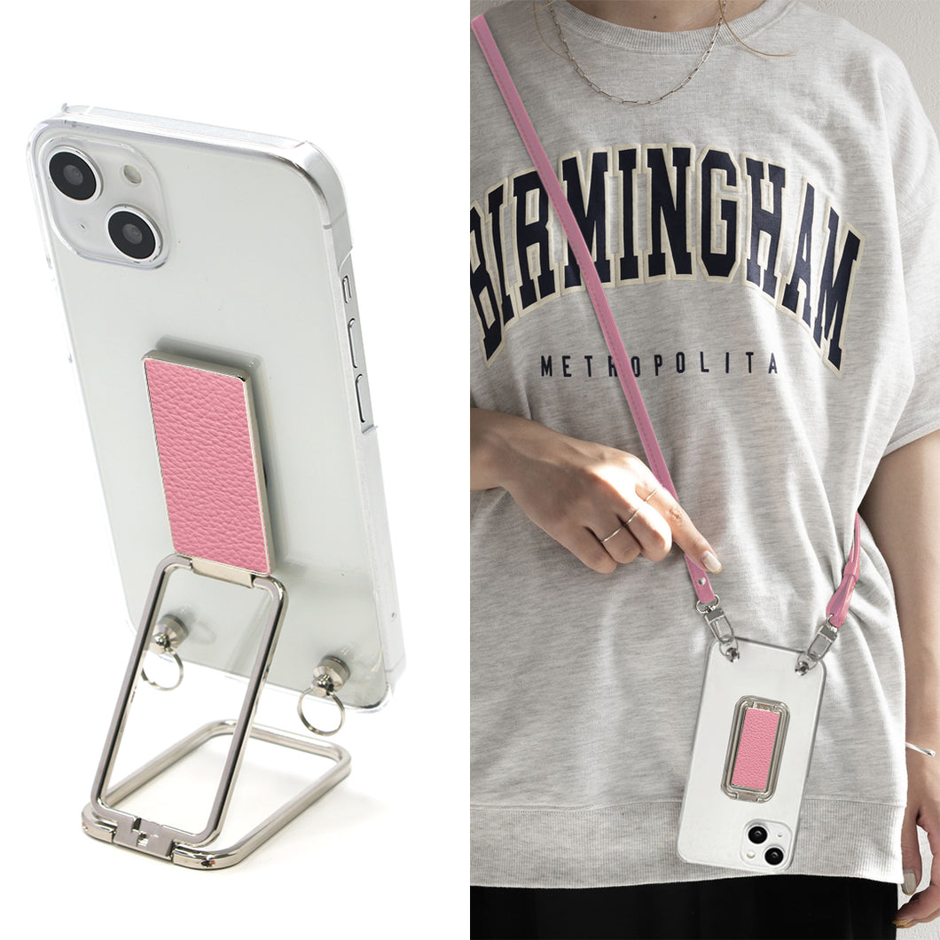 BASIO active SHG09 au スマホスタンドになる名入れ多機能リング&透明クリアケース ストラップ付き