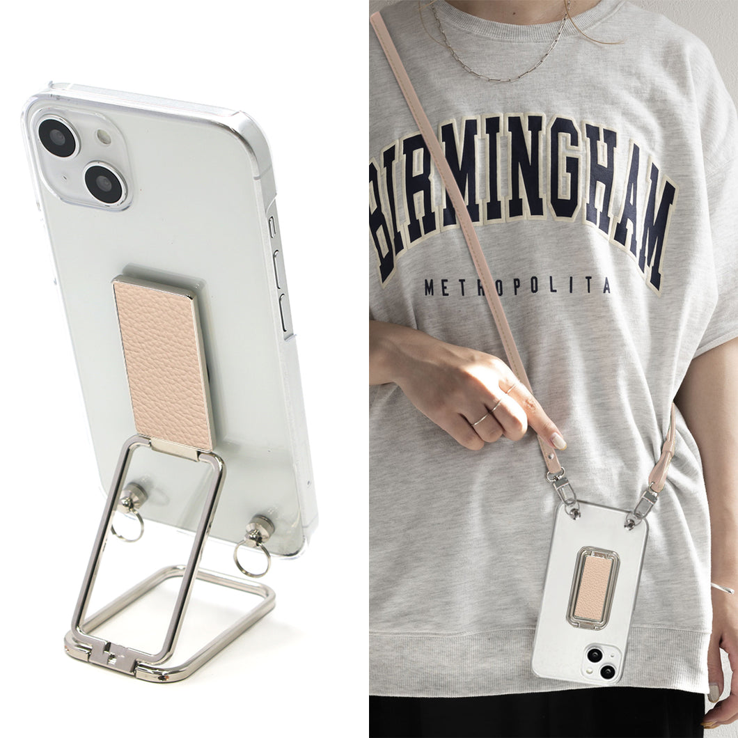 BASIO active SHG09 au スマホスタンドになる名入れ多機能リング&透明クリアケース ストラップ付き