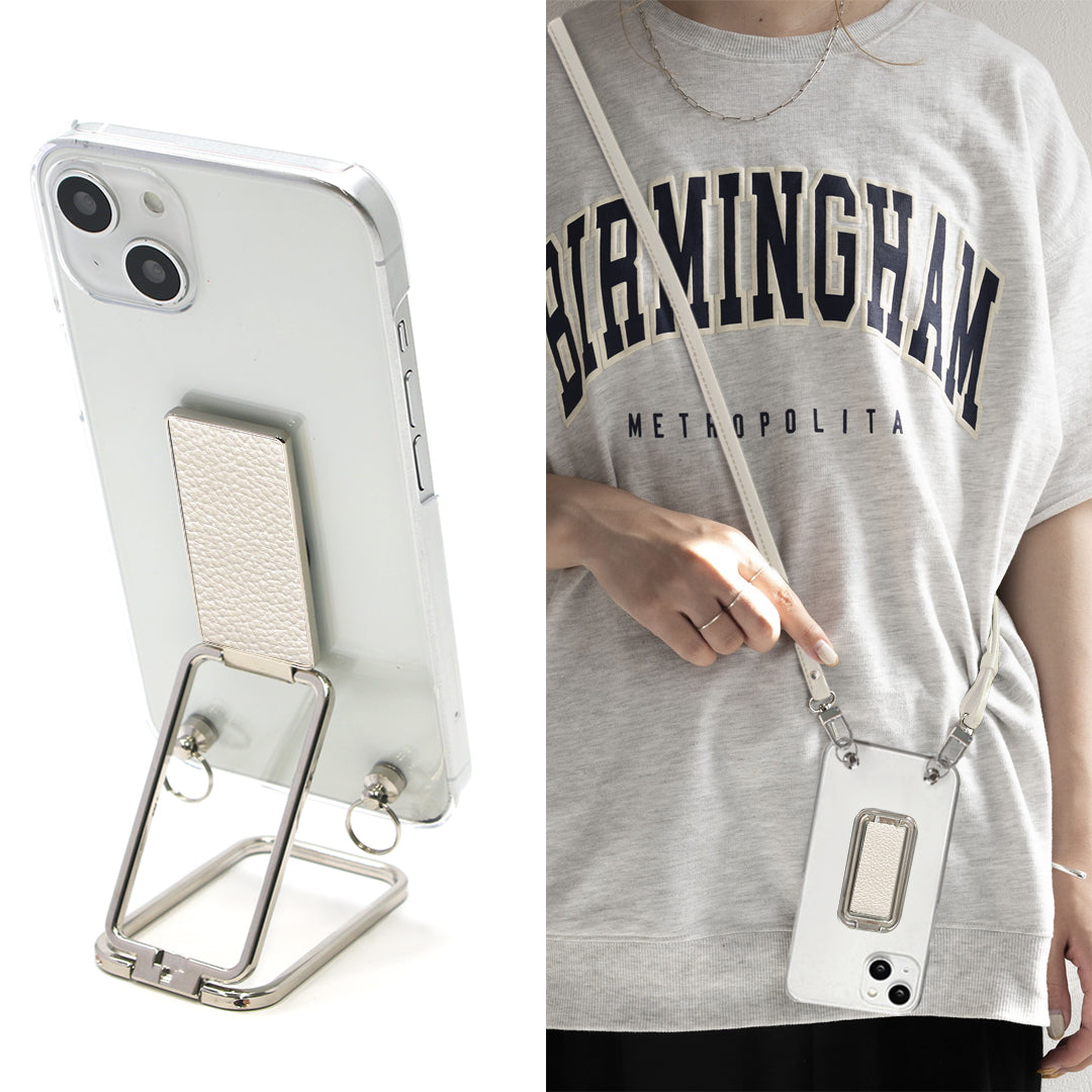 BASIO active2 SHG12 au スマホスタンドになる名入れ多機能リング&透明クリアケース ストラップ付き