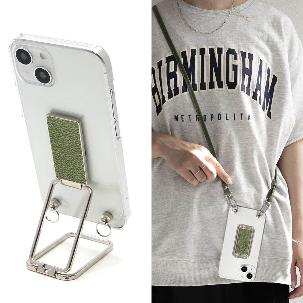 BASIO active2 SHG12 au スマホスタンドになる名入れ多機能リング&透明クリアケース ストラップ付き