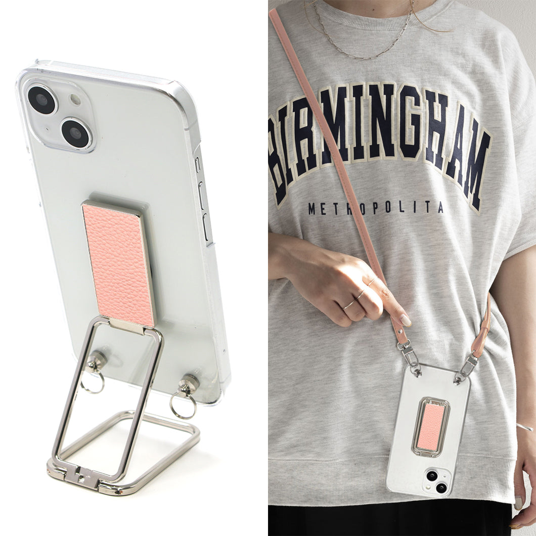 iPhone6s スマホスタンドになる名入れ多機能リング&透明クリアケース ストラップ付き