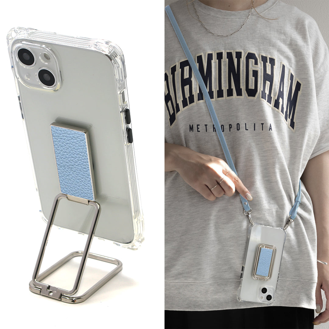 iPhone6 スマホスタンドになる名入れ多機能リング&透明クリアケース ストラップ付き